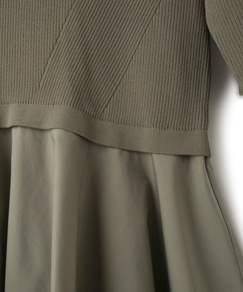 ADAM ET ROPE'（アダムエロペ）の「ペプラムコンビハーフスリーブニット（ニット/セーター・レディース・カーキ/ブラック/ホワイト・FREE）」の4枚目の写真