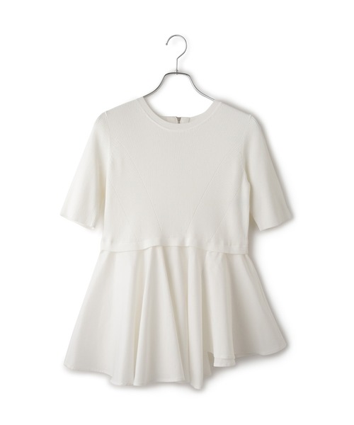 ADAM ET ROPE'（アダムエロペ）の「ペプラムコンビハーフスリーブニット（ニット/セーター・レディース・カーキ/ブラック/ホワイト・FREE）」の6枚目の写真