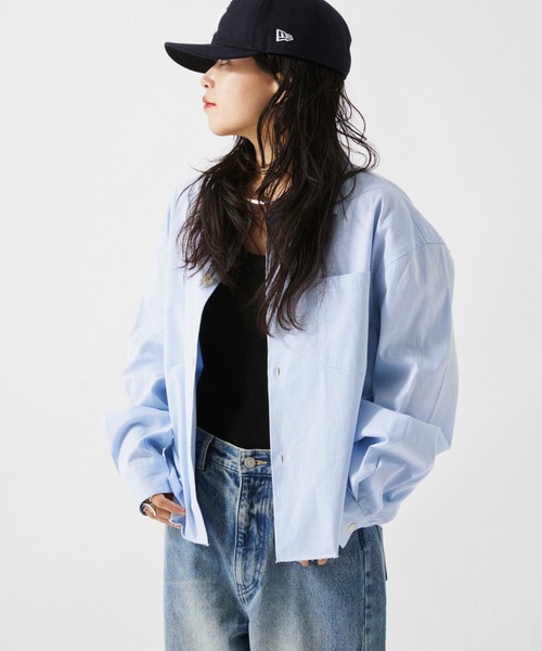 JOURNAL STANDARD relume（ジャーナルスタンダード　レリューム）の「【ZOZO限定】CORDLANE クロップドL/S（シャツ/ブラウス・メンズ・ベージュ/ホワイト/サックスブルー/ブラック・XS/S/M/L/XL）」の4枚目の写真