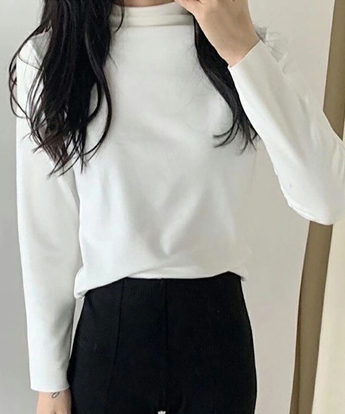 maison de LATIR(メゾンドラティール)の「スタンドネック裏起毛カットソー(Tシャツ/カットソー・レディース・ブラック/ライトグリーン/イエロー/ベージュ/グレー/ネイビー/ブルー/ホワイト・ONE SIZE)」の9枚目の写真