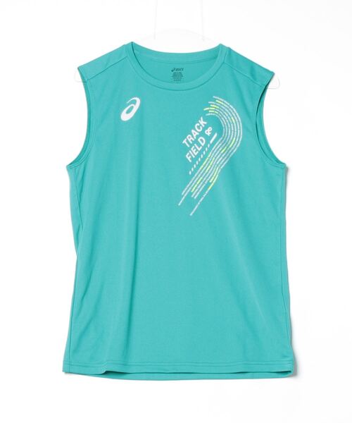 ASICS（アシックス）の「アシックス ASICS トラックプラクティスグラフィックノースリーブシャツ（タンクトップ・メンズ・ブラック/グリーン・M/L/LL/S）」の2枚目の写真