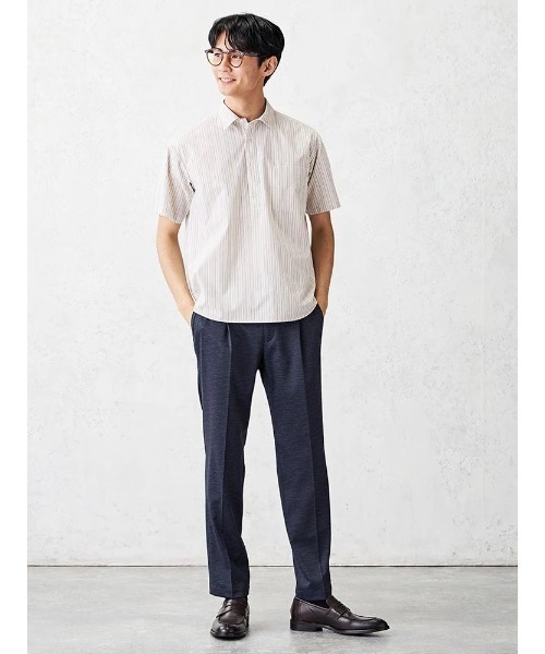 TRANS CONTINENTS（トランスコンチネンツ）の「TRANS CONTINENTS　オルタネートストライプ　半袖シャツ　ベージュ（シャツ/ブラウス・メンズ・ベージュ・M/L/LL）」の3枚目の写真