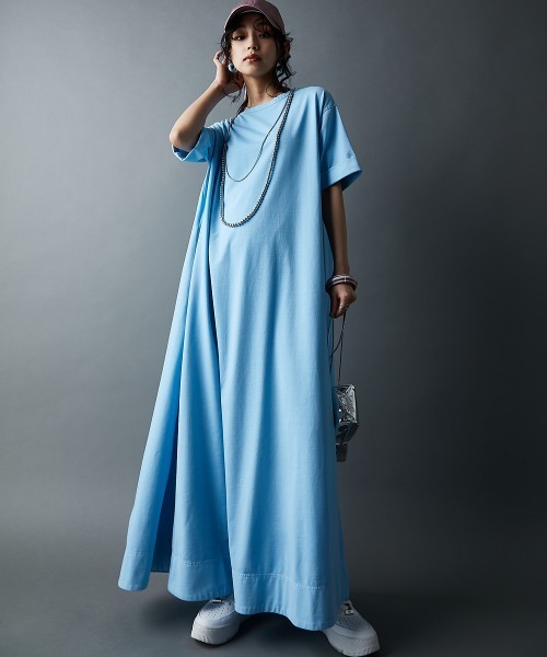 GEVS.(ジェイヴィス)の「接触冷感ピグメント染カットソーマキシワンピース<大きいサイズ有>(もっとロング丈)GEVS.(ワンピース・レディース・サックスブルー/ブラウン/ピンク/スミクロ・5L/4L/3L/LL/L/M)」の5枚目の写真