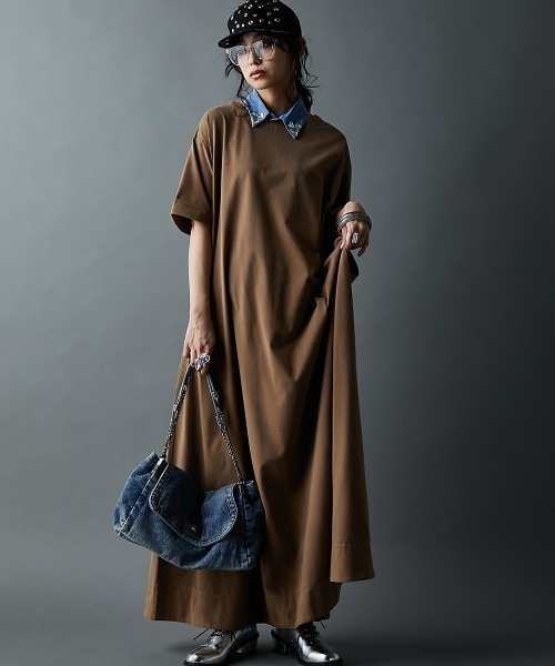 GEVS.(ジェイヴィス)の「接触冷感ピグメント染カットソーマキシワンピース<大きいサイズ有>(もっとロング丈)GEVS.(ワンピース・レディース・サックスブルー/ブラウン/ピンク/スミクロ・5L/4L/3L/LL/L/M)」の7枚目の写真