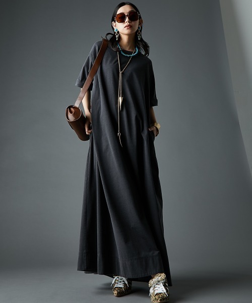 GEVS.(ジェイヴィス)の「接触冷感ピグメント染カットソーマキシワンピース<大きいサイズ有>(もっとロング丈)GEVS.(ワンピース・レディース・サックスブルー/ブラウン/ピンク/スミクロ・5L/4L/3L/LL/L/M)」の10枚目の写真