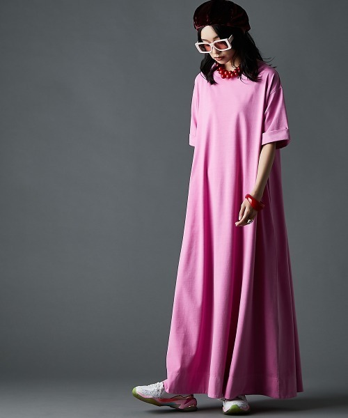 GEVS.(ジェイヴィス)の「接触冷感ピグメント染カットソーマキシワンピース<大きいサイズ有>(もっとロング丈)GEVS.(ワンピース・レディース・サックスブルー/ブラウン/ピンク/スミクロ・5L/4L/3L/LL/L/M)」の12枚目の写真