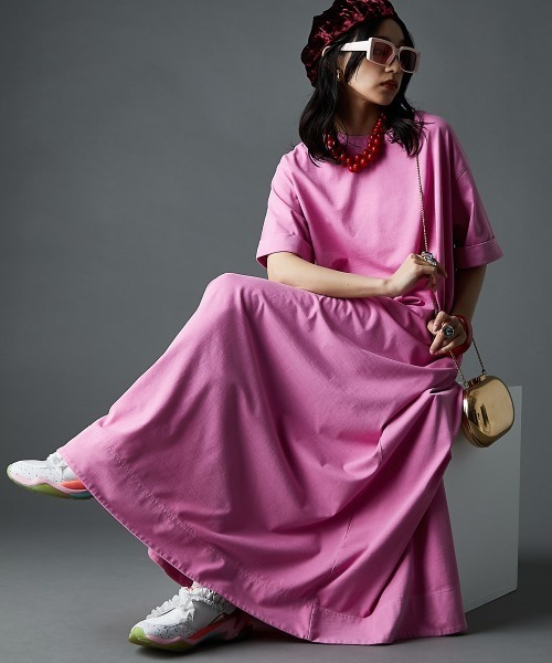 GEVS.(ジェイヴィス)の「接触冷感ピグメント染カットソーマキシワンピース<大きいサイズ有>(もっとロング丈)GEVS.(ワンピース・レディース・サックスブルー/ブラウン/ピンク/スミクロ・5L/4L/3L/LL/L/M)」の16枚目の写真