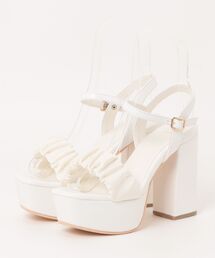 Mafmof(マフモフ)11cmチャンキーヒールシフォンギャザー厚底サンダル