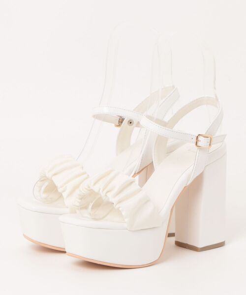 Mafmof(マフモフ)の「Mafmof(マフモフ)11cmチャンキーヒールシフォンギャザー厚底サンダル(サンダル・レディース・ライトグレー/ブラック/アイボリー・M/L/S/LL)」の2枚目の写真