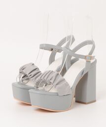 Mafmof(マフモフ)11cmチャンキーヒールシフォンギャザー厚底サンダル