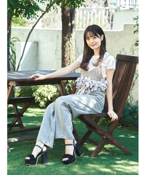 Mafmof(マフモフ)の「Mafmof(マフモフ)11cmチャンキーヒールシフォンギャザー厚底サンダル(サンダル・レディース・ライトグレー/ブラック/アイボリー・M/L/S/LL)」の12枚目の写真