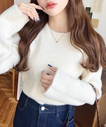 moment+（モーメントプラス）の「クールネックショート丈シャギーニットプルオーバー（ニット/セーター・レディース）」