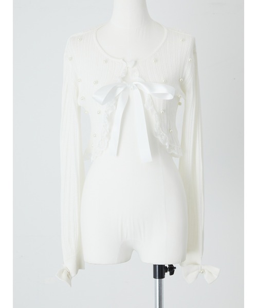 Ank Rouge（アンクルージュ）の「パール透かし編みショートボレロ（ニット/セーター・レディース・ブラック/レッド/ホワイト・M）」の12枚目の写真