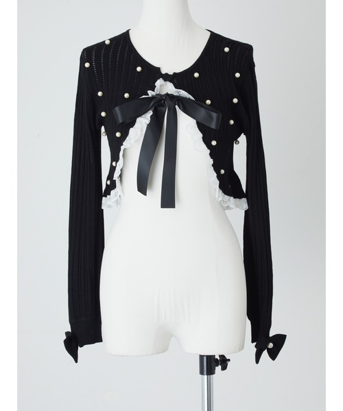 Ank Rouge（アンクルージュ）の「パール透かし編みショートボレロ（ニット/セーター・レディース・ブラック/レッド/ホワイト・M）」の7枚目の写真