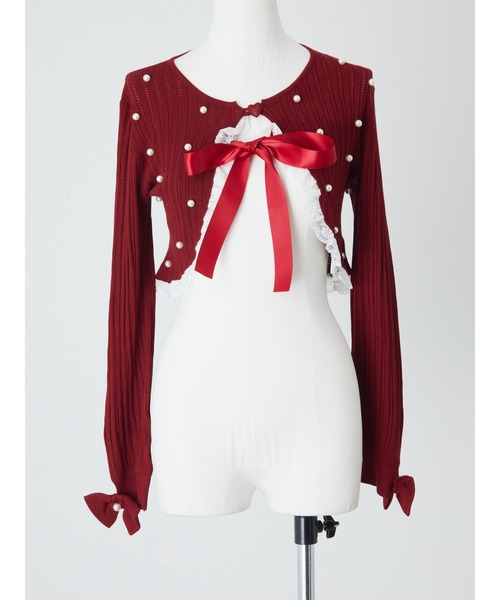 Ank Rouge（アンクルージュ）の「パール透かし編みショートボレロ（ニット/セーター・レディース・ブラック/レッド/ホワイト・M）」の6枚目の写真