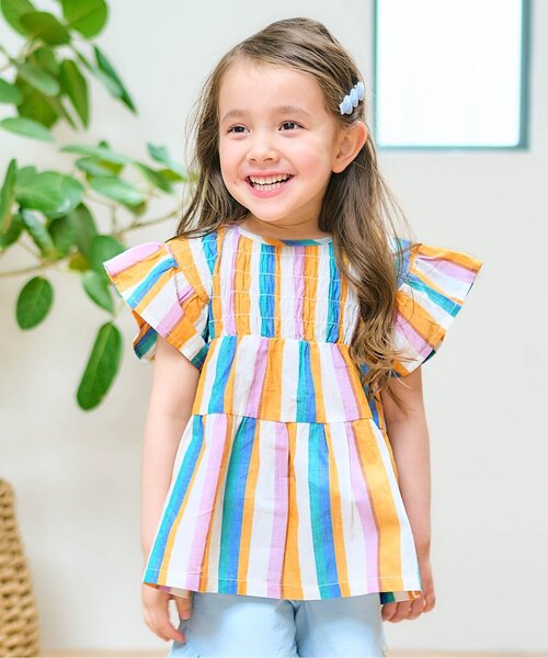 apres les cours（アプレレクール）の「【ジュニア対応】シャーリングティアードチュニック（チュニック・キッズ・その他3/ストライプ・90/100/110/120/80/130/140）」の2枚目の写真