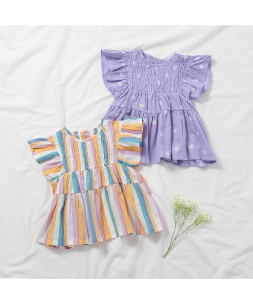 apres les cours（アプレレクール）の「【ジュニア対応】シャーリングティアードチュニック（チュニック・キッズ・その他3/ストライプ・90/100/110/120/80/130/140）」の5枚目の写真