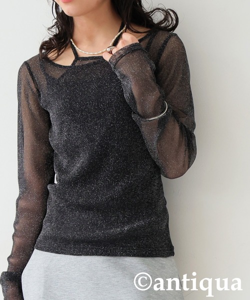 antiqua(アンティカ)の「シアーグリッタートップス(その他トップス・レディース・カーキ系/ブラック・ONESIZE)」の2枚目の写真
