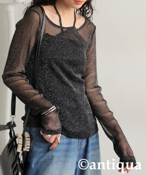 antiqua(アンティカ)の「シアーグリッタートップス(その他トップス・レディース・カーキ系/ブラック・ONESIZE)」の3枚目の写真