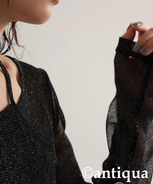 antiqua(アンティカ)の「シアーグリッタートップス(その他トップス・レディース・カーキ系/ブラック・ONESIZE)」の4枚目の写真