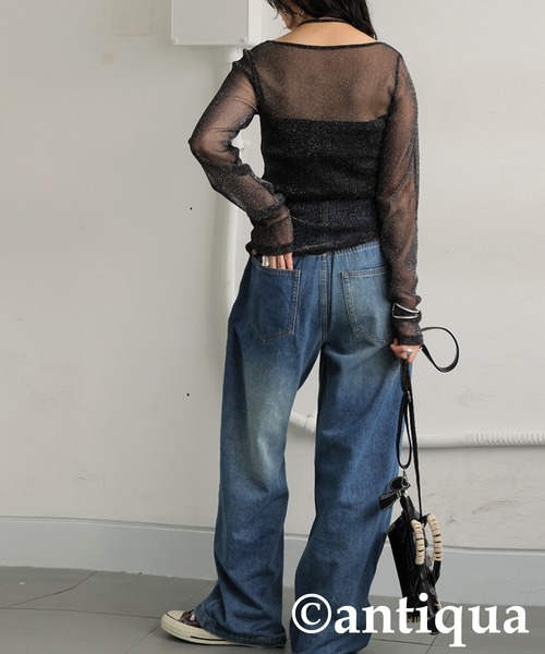 antiqua(アンティカ)の「シアーグリッタートップス(その他トップス・レディース・カーキ系/ブラック・ONESIZE)」の5枚目の写真