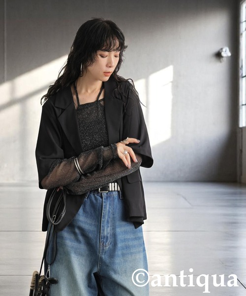 antiqua(アンティカ)の「シアーグリッタートップス(その他トップス・レディース・カーキ系/ブラック・ONESIZE)」の6枚目の写真
