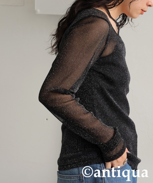 antiqua(アンティカ)の「シアーグリッタートップス(その他トップス・レディース・カーキ系/ブラック・ONESIZE)」の8枚目の写真