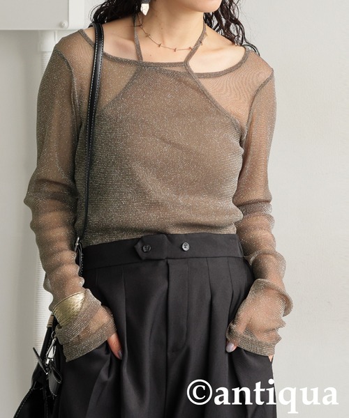 antiqua(アンティカ)の「シアーグリッタートップス(その他トップス・レディース・カーキ系/ブラック・ONESIZE)」の10枚目の写真
