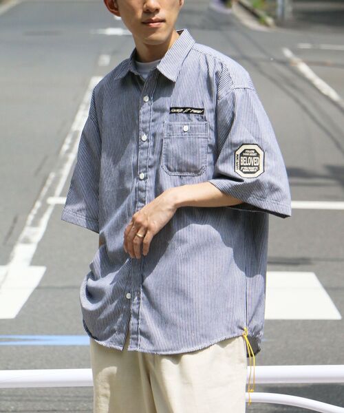 CRAFT STANDARD BOUTIQUE(クラフトスタンダードブティック)の「ヒッコリーストライプワッペンシャツ(シャツ/ブラウス・メンズ・ネイビー/ホワイト・M/L/XL)」の16枚目の写真