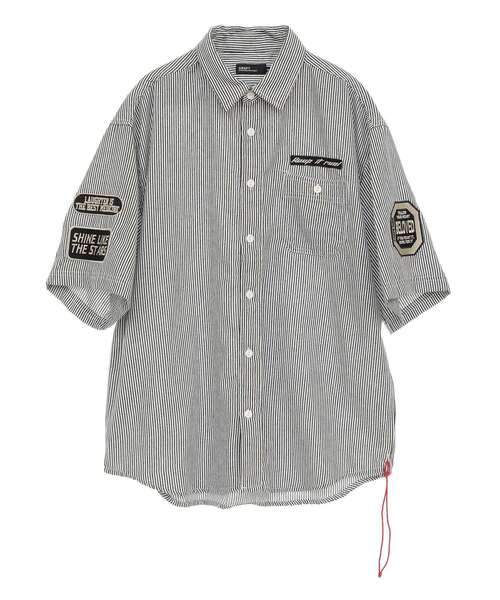 CRAFT STANDARD BOUTIQUE(クラフトスタンダードブティック)の「ヒッコリーストライプワッペンシャツ(シャツ/ブラウス・メンズ・ネイビー/ホワイト・M/L/XL)」の6枚目の写真