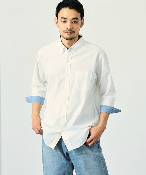EDWIN(エドウィン)の「EDWIN エドウィン ボタンダウンシャツ リネン 七分袖(シャツ/ブラウス・メンズ・ライトグリーン/ブルー/ライトピンク/ホワイト・SMALL/MEDIUM/LARGE/X-LARGE)」の2枚目の写真