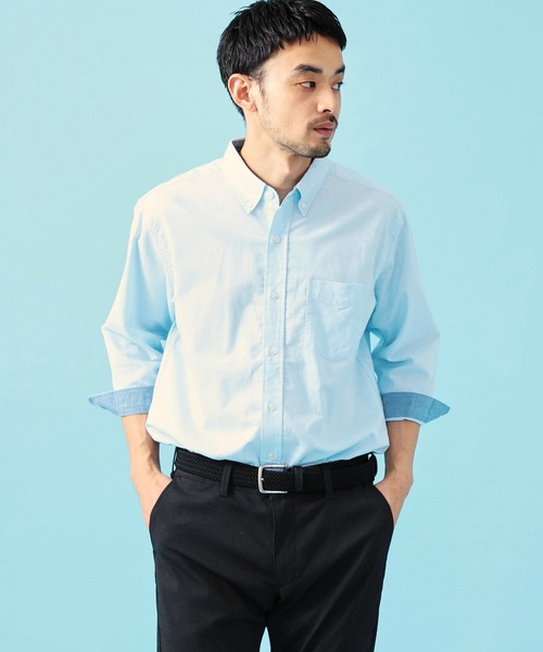 EDWIN(エドウィン)の「EDWIN エドウィン ボタンダウンシャツ リネン 七分袖(シャツ/ブラウス・メンズ・ライトグリーン/ブルー/ライトピンク/ホワイト・SMALL/MEDIUM/LARGE/X-LARGE)」の1枚目の写真