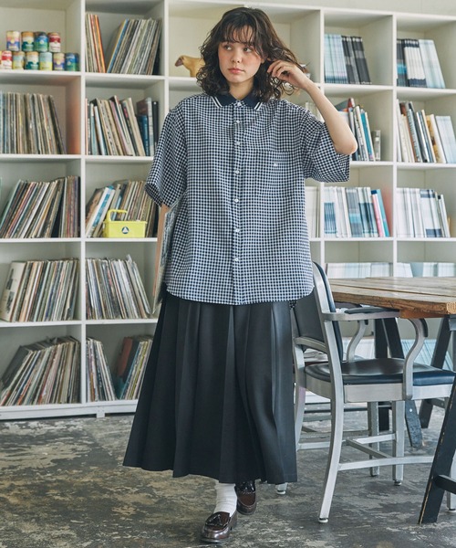 mona出品 セール】ナンバリング刺繍 衿リブ ラインデザイン 半袖シャツ