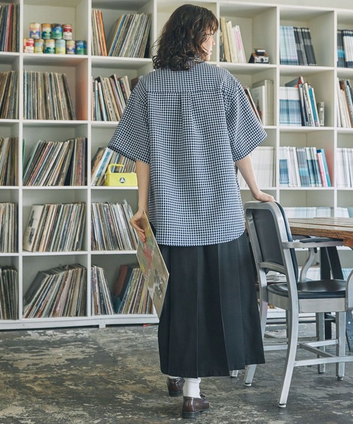 ナンバリング刺繍 衿リブ ラインデザイン 半袖シャツ MONO-MART LADY'S