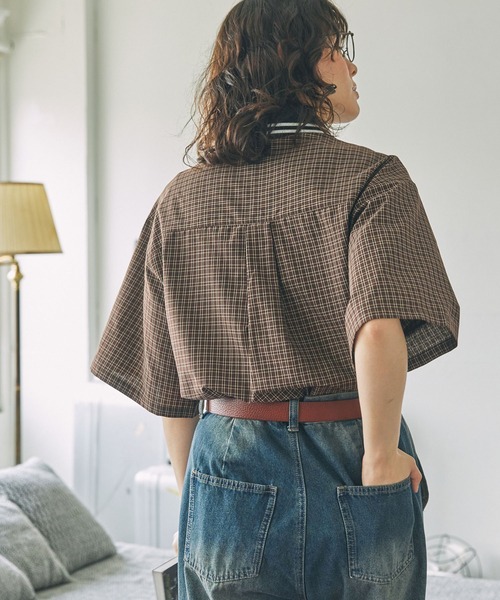 ナンバリング刺繍 衿リブ ラインデザイン 半袖シャツ MONO-MART