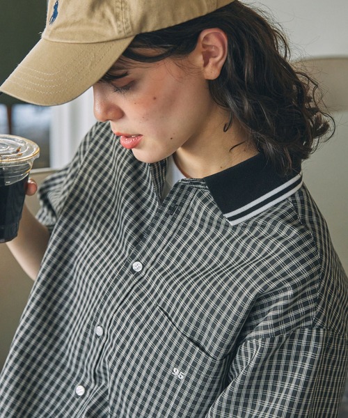 MONO-MART LADY'S（モノマートレディース）の「ナンバリング刺繍 衿リブ ラインデザイン 半袖シャツ（シャツ/ブラウス・レディース・ホワイト/ブラック系/ブラウン系/ネイビー系・FREE）」の12枚目の写真