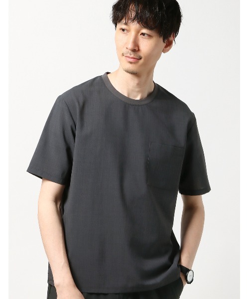 SUIT SQUARE(スーツスクエア)の「半袖Tシャツ ウォッシャブル ウールライクポリエステル 無地(Tシャツ/カットソー・メンズ・ネイビー系/ブルー系/グレー系1/グレー系2・LL/S/M/L)」の1枚目の写真