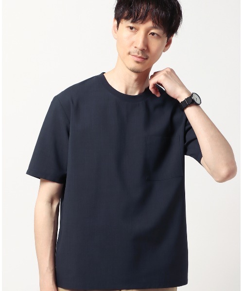 SUIT SQUARE(スーツスクエア)の「半袖Tシャツ ウォッシャブル ウールライクポリエステル 無地(Tシャツ/カットソー・メンズ・ネイビー系/ブルー系/グレー系1/グレー系2・LL/S/M/L)」の3枚目の写真