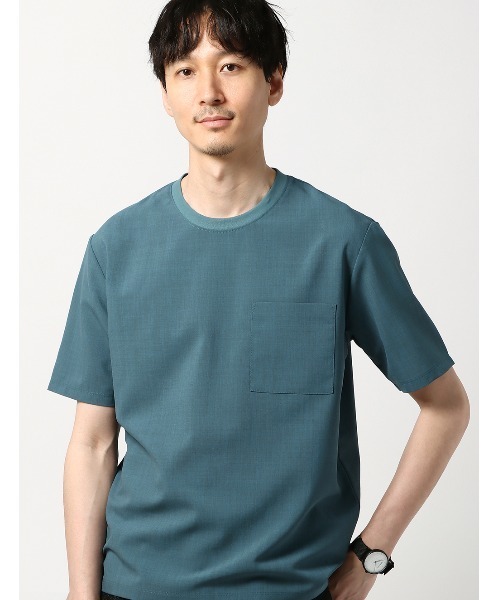 SUIT SQUARE(スーツスクエア)の「半袖Tシャツ ウォッシャブル ウールライクポリエステル 無地(Tシャツ/カットソー・メンズ・ネイビー系/ブルー系/グレー系1/グレー系2・LL/S/M/L)」の4枚目の写真