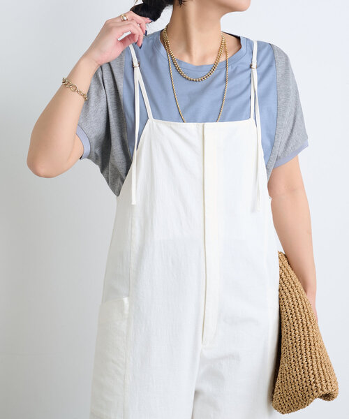 tシャツ 「体型カバー／1枚で決まる配色Tシャツ」バックライン配色カットソー レディース セール】【体型カバー／1枚で決まる配色Tシャツ】バックライン