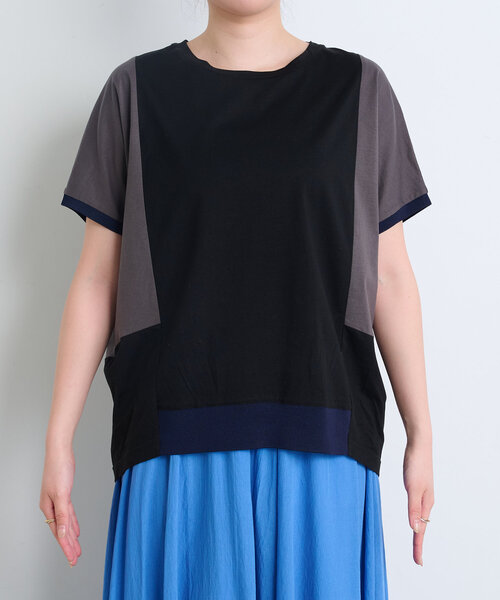 tシャツ 「体型カバー／1枚で決まる配色Tシャツ」バックライン配色カットソー レディース セール】【体型カバー／1枚で決まる配色Tシャツ】バックライン