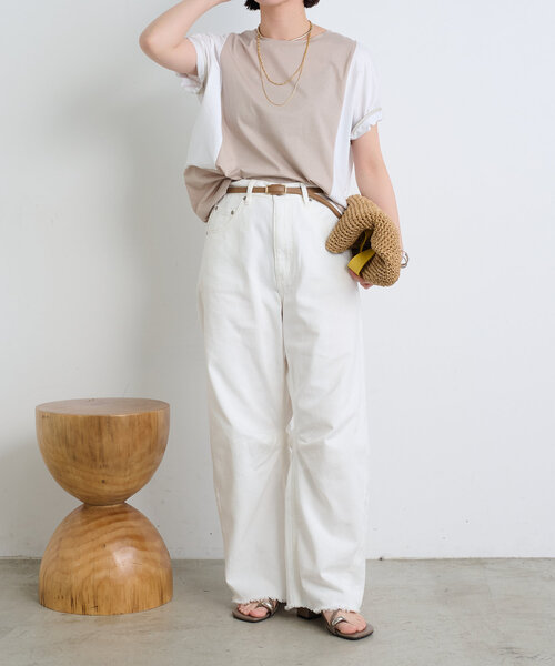 Jena espace merveilleux（ジェナ　エスパスメルヴェイユ）の「【体型カバー／1枚で決まる配色Tシャツ】バックライン配色カットソー（Tシャツ/カットソー・レディース・ブラック/ベージュ/ブルー・FREE）」の18枚目の写真