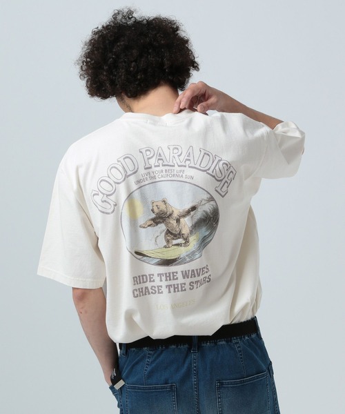 BAYFLOW(ベイフロー)の「ヴィンテージライクプリント半袖Tシャツ(Tシャツ/カットソー・メンズ・ピンク/ブルー/オフホワイト/ブラック・MEDIUM/LARGE)」の1枚目の写真