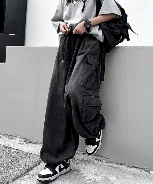 DEWEY シャーリング ワイド デニムカーゴパンツ（デニムパンツ