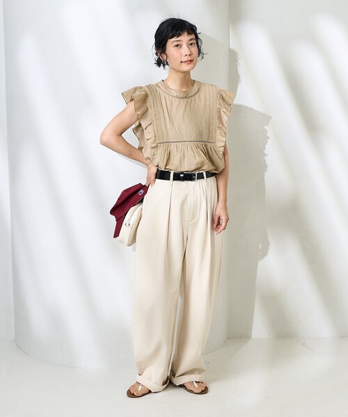 FREAK'S STORE(フリークスストア)の「インドボイル フリルノースリーブブラウス(シャツ/ブラウス・レディース・オフホワイト/ブラック/ベージュ/インディゴブルー・フリ-)」の5枚目の写真