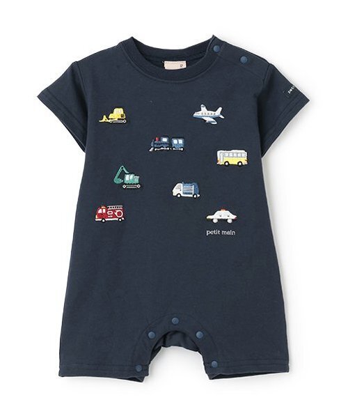 petit main（プティマイン）の「【リンク】働く車刺しゅうカバーオール（ロンパース・キッズ・オフホワイト/ライトブルー/チャコール・80ｃｍ/70cm）」の2枚目の写真