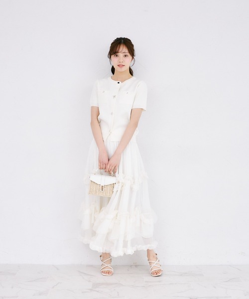 tocco closet（トッコ　クローゼット）の「【ZOZO限定】ビジューアソートボタン半袖カーディガン（カーディガン/ボレロ・レディース・オフホワイト/ブラック/ピンクベージュ/クリアブルー・M）」の5枚目の写真