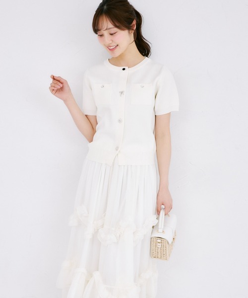 tocco closet（トッコ　クローゼット）の「【ZOZO限定】ビジューアソートボタン半袖カーディガン（カーディガン/ボレロ・レディース・オフホワイト/ブラック/ピンクベージュ/クリアブルー・M）」の6枚目の写真