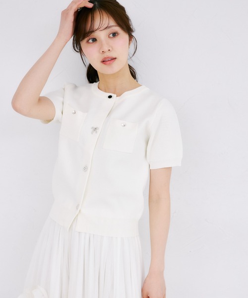 tocco closet（トッコ　クローゼット）の「【ZOZO限定】ビジューアソートボタン半袖カーディガン（カーディガン/ボレロ・レディース・オフホワイト/ブラック/ピンクベージュ/クリアブルー・M）」の7枚目の写真