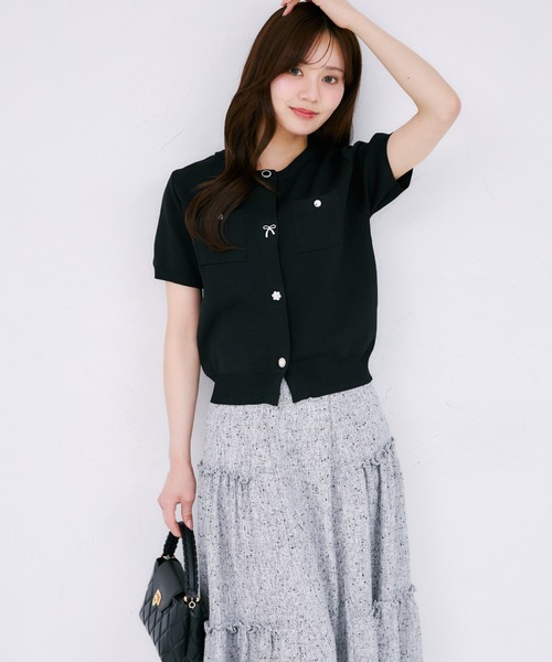 tocco closet（トッコ　クローゼット）の「【ZOZO限定】ビジューアソートボタン半袖カーディガン（カーディガン/ボレロ・レディース・オフホワイト/ブラック/ピンクベージュ/クリアブルー・M）」の12枚目の写真